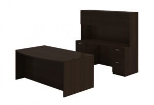 7908 bow front desk with credenza desk and hutch 1