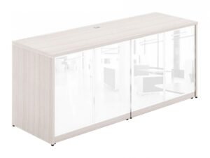 8669 credenza storage cabinet with white glass doors 1