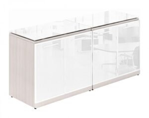 8684 credenza storage cabinet with white glass doors and top 1
