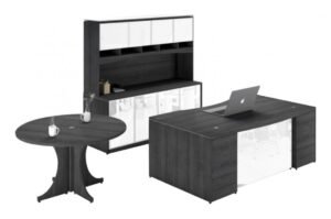 8886 bow executive desk set with storage cabinet and round table 1
