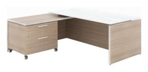 8913 executive l shaped desk with drawers and glass desktop 1