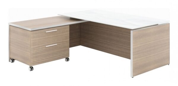 8913 executive l shaped desk with drawers and glass desktop 1