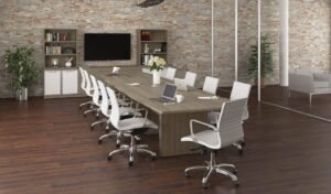 Boat Shaped Conference Table and Chairs Set