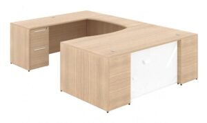 U Shaped Desk with Glass Modesty Panel-