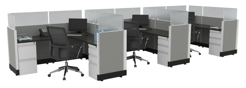 26416 3 person cubicle with glass dividers 1