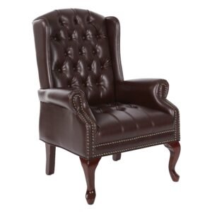 Office Star Traditional Queen Anne Guest Chair, Oxblood Vinyl
