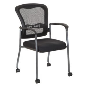 Office Star Pro-Line II Titanium Stacking Visitors Chair with Arms & Casters