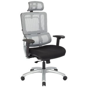 Office Star Pro-Line II Vertical Grey Mesh Chair with Headrest & Silver Base