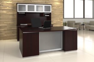 Office Star Tuxedo TYP11G Executive Desk Suite with Credenza & Glass Door Hutch