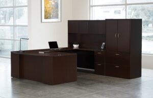 Office Star Napa StepFront U-Shaped Desk with Hutch & Lateral Files 107" x 112" (TYP213)