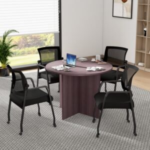 Boss 42" Round Meeting Table Set with 4 Mesh Chairs on Casters (GROUP127-B)