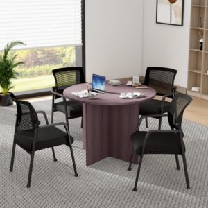 Boss 42" Round Meeting Table Set with 4 Pivot-Back Mesh Chairs on Glides (GROUP127-A)