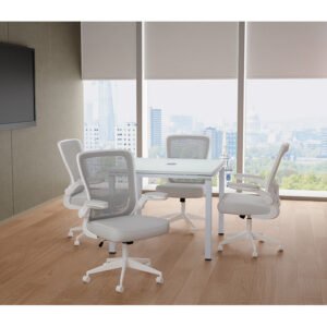 Boss 36" Square White Laminate Meeting Table with 4 Mesh Chairs (GROUPS401-A)