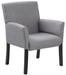 Boss Medium Grey Linen Box Arm Chair on Black Legs (B659)