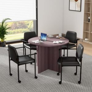 Boss 42" Round Table with 4 Caressoft Stack Chairs on Casters (GROUP127-D)
