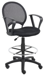 Boss Black Mesh Drafting Stool with Fixed Loop Arms (B16217)