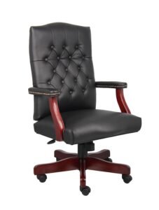 Boss Button-Tufted Executive Chair with Mahogany Base (B905)