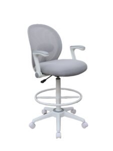 Boss Grey Mesh Drafting Stool with Flip-Up Arms and White Accents (B1676WT-GY)