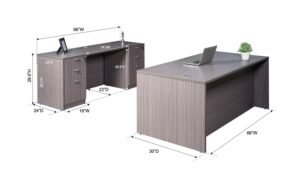 Boss 66" Desk & Credenza Office Set with Two File Pedestals (GROUPA12)