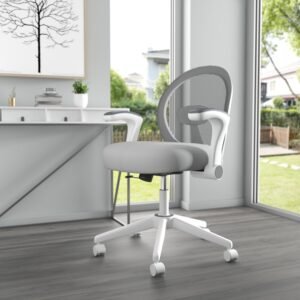 Boss Grey Mesh Task Chair with Flip-Up Arms and White Base (B676WT)
