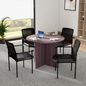 Boss 42" Round Table with 4 Stackable Mesh-Back Arm Chairs (GROUP127-C)