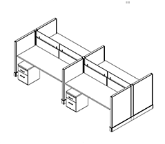 Friant System 2 F2-4018 4-Person Cubicle with My-Hite Sit-Stand Desks (30" x 72")