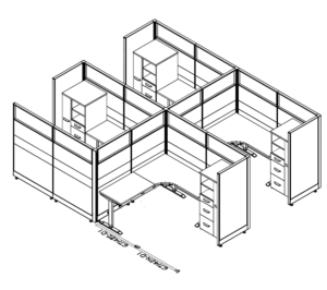 Friant Novo FH-4029 4-Person Cubicle Cluster, 6' x 7' Stations