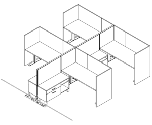 Friant Novo FH-4036 Four-Person Pinwheel Cubicle Cluster, 6' x 6.5'