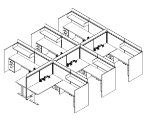 Friant Novo FH-6023 Six-Person Open Cubicle Cluster, 8' x 6'
