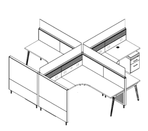 Friant Interra FI-4019 Four-Person Pinwheel Cubicle Cluster