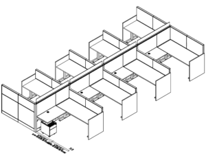 Friant Interra FI-8013 Eight-Person Back-to-Back Cubicle Run, 6' x 6'