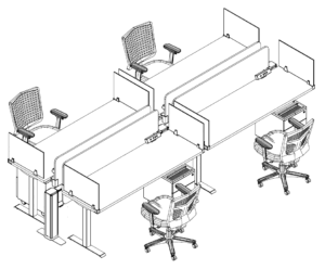 Friant My-Hite FMH-4014 4-Person Sit-Stand Bench with 6' x 2' Desks