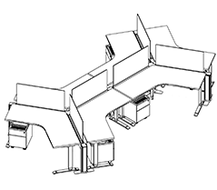 Friant My-Hite FMH-6002 Six-Person 120° Sit-Stand Workstation Cluster, 4' x 4'